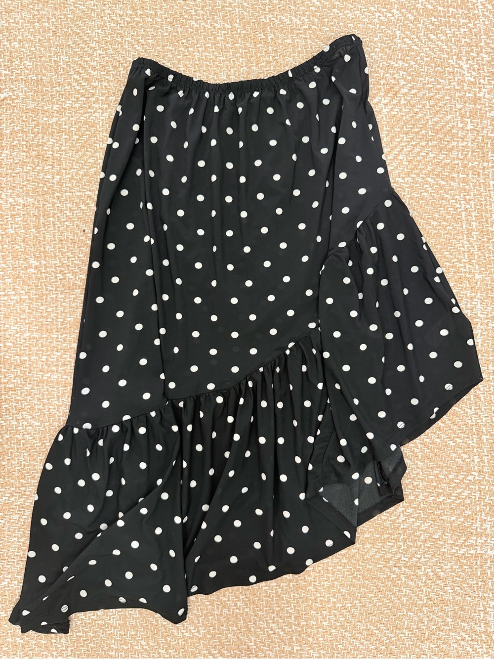 Aerie Small Asymmetrical Sheer Black Polka Dot Ruffle Midi Skirt